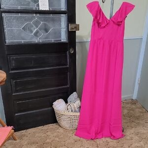 NWT DAVI & DANI Fuchsia Lined Open Back With Tie Maxi Dress Women Size M